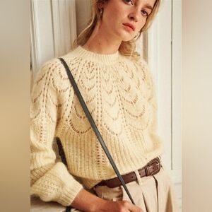 Sezane Yellow Knit Lace Yoke Women's Sweater